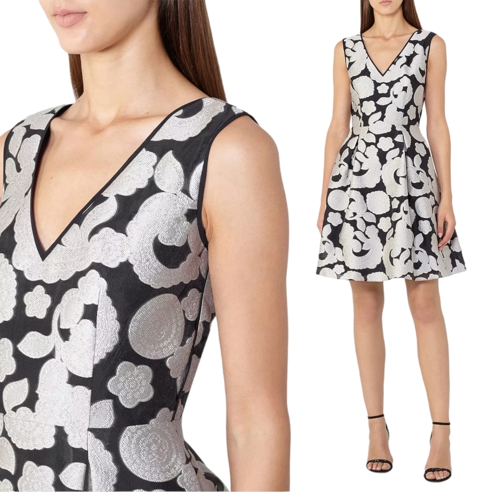 Reiss Miriah Jacquard Fit&Flare Embroidered Dress